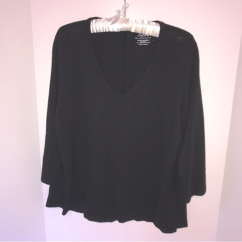 Chico’s XL V Neck Black 3/4 Sleeve “ the ultimate tee”
